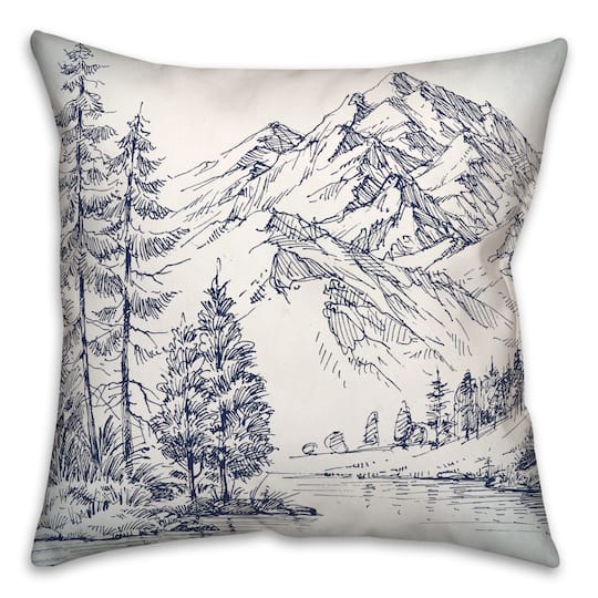 Mountain Forest Drawing 18x18 Throw Pillow
